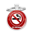 Close-up of circular no smoking warning keychain with red and white glass dome icon - Modern Simple No Smoking Style (9)