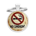 Detail of silver metal no smoking keychain with vintage glass dome and rustic texture - Distressed Retro No Smoking Style (10)