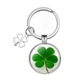 Lucky four-leaf clover keychain with silver metal ring and circular glass cabochon pendant - Botanical Specimen Style (10)