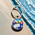 Macro detail of round metal Bingo game keychain with colorful billiard ball patterns - Full Bingo Game Elements Design(15)