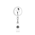 Detail view of retractable badge reel with black ballerina silhouette on white surface - Solid Simple Dancer Silhouette Style(7)