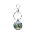 Silver metal keychain with a round pendant featuring a jumping bass fish illustration - Jumping Bass Colorful Style (2)