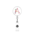 Porte-badge rétractable avec lettre A florale rose sur fond blanc pur - Lettre A