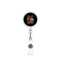 Detail of retractable badge reel with tools icon and humorous quote print - Pop Pop Fix Screwed Style (3)
