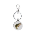 Close-up of a silver metal keychain with a largemouth bass fish graphic pendant for anglers - Jumping Largemouth Bass Style (4)