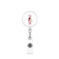 Detail view of retractable badge reel with letter I and floral pattern design - Letter I