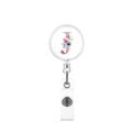 Detail view of Retractable Badge Reel featuring Floral Letter J design with clip - Letter J