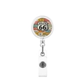 Retractable Route 66 badge holder with ABS round resin plate and PVC strap for ID cards - Retro License Plates Overlay Style (19)