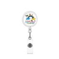 Detail of retractable badge holder with rainbow design and Play Learn Grow Together text - English Rainbow Cloud Learning Style (16)