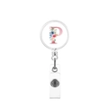 Detailed close-up of a retractable badge holder with floral letter P on white background - Letter P