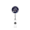 Retractable badge reel featuring a cross and 'The Lord gave me strength' text - The Lord gave me strength Style (2)