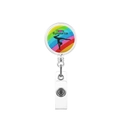 Dettaglio del porta badge retrattile con stampa I Love Gymnastics e clip in metallo - Ginnasta Righe Arcobaleno (13)