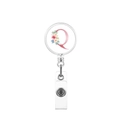Close-up of floral letter Q retractable badge reel with a clear PVC strap and metal snap - Letter Q