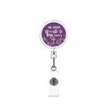 Detail of retractable badge reel with purple Bible verse print and sturdy metal ring - HE GIVES strength to the weary Style (5)
