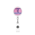 Detailed view of white retractable badge reel with i love gymnastics theme and metal clip - Pink Gymnastics Silhouette (1)
