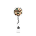 Detailed view of Route 66 motorcycle badge reel with a retractable cord and metal clip - Motorcycle Road Panorama Style (15)