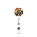 Dettaglio porta badge retrattile con tema Route 66 vintage garage e cinturino in PVC - Stile Illustrazione Garage Vintage (3)