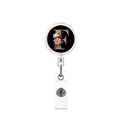 Retractable badge reel with black floral base and gold letter F print design - Letter F