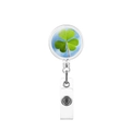 Close-up of retractable ID badge reel featuring a lucky shamrock and blue sky design - Blue Sky Background Fresh Shamrock Style (10)