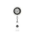 Close-up of retractable Route 66 badge reel with names of US states and clear PVC strap - Black White Retro States Style (8)
