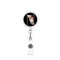 Detail view of retractable badge holder with letter N and floral pattern design - Letter N