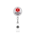 Dettaglio del porta badge retrattile con simbolo Star of Life e testo di emergenza - Informazioni di Emergenza all'Interno (3)