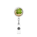 Detail view of the retractable badge reel with lucky clover pattern and clear PVC strap - Vintage Texture Clover Decorative Style (5)