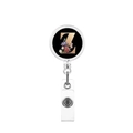 Detail of retractable badge holder with black floral pattern and golden letter Z print - Letter Z