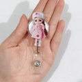 Acrylic cartoon nurse badge reel with retractable clip and pink uniform design - Pink Uniform Nurse (1)