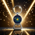 Solar system galaxy glass bottle opener keychain with polished silver metal finish - Solar System Print