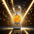 Solar system sun bottle opener keychain with glass dome and luxury gold background - Sun