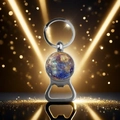 Polished metal bottle opener keychain with a decorative solar system galaxy glass pendant - Mercury