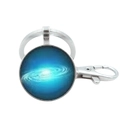 Solar system galaxy glass dome keychain with blue purple nebula pattern and silver metal ring - Blue Galaxy