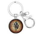 Close-up of Saint Benedict key ring with Full Armor of God scripture medal on white background - Religious Medal (E)