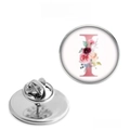 Detail of floral letter I lapel pin with stainless steel back and butterfly clasp - Letter I