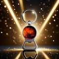 Polished silver bottle opener keychain featuring a detailed red Mars planetary design - Mars