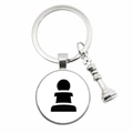 Macro detail of silver alloy chess keychain featuring pawn pendant and king piece charm - Pawn Style (1)