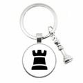 Detailed silver keychain with chess king charm and rook emblem on white background - Rook Style (3)