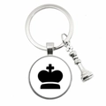 Detailed view of silver chess king pendant keychain with glass cabochon emblem - King Style (4)