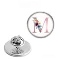 Detail of floral letter M lapel pin with stainless steel butterfly clutch back - Letter M