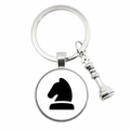 Detail view of silver chess keychain with Knight silhouette and King piece pendant - Knight Style (5)