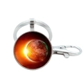Solar eclipse theme metal keychain with a high-gloss silver finish and astronomy pendant - Dawn