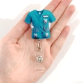 Nurse uniform badge reel with dental tools and tooth icon in teal blue finish - Dental Theme (3) / Cyan Blue