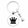 Silver chess keychain with a black crown glass pendant and king piece charm - Crown Style (6)