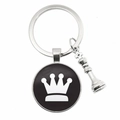 Silver chess keychain with a crown cabochon and a 3D king piece charm on white background - Crown Style (7)
