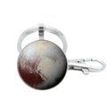 Macro detail of planet keychain showing reddish planetary surface texture and silver metal - Pluto