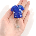 Blue dental nurse scrub badge reel with acrylic dental tool icons and metal snap strap - Dental Theme (4) / Blue
