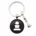 Detail of silver chess pawn keychain with glass dome icon and 3D metal pendant - Pawn Style (9)