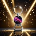Detail of galaxy pattern pendant bottle opener keychain with solar system nebula design - Neon Sea