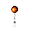 Dettaglio del porta badge retrattile con stampa grafica di un'eclissi solare celeste - Alba